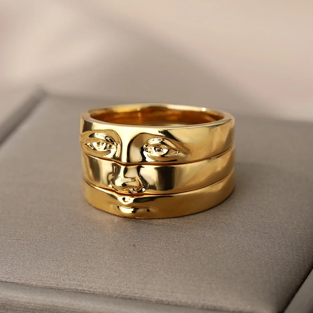 3pcs/set Gothic Portrait Rings For Women Gold Color Stainless Steel Ring