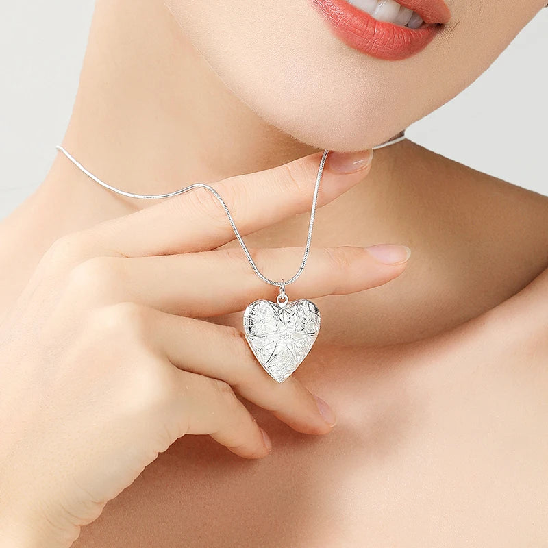 925 Sterling Silver Photo Frame Pendant Necklace 60cm