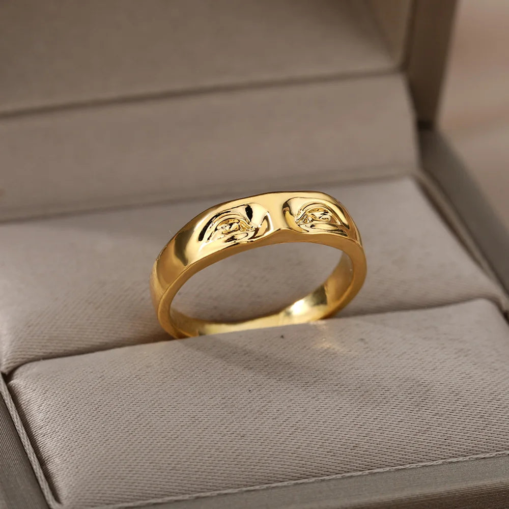3pcs/set Gothic Portrait Rings For Women Gold Color Stainless Steel Ring