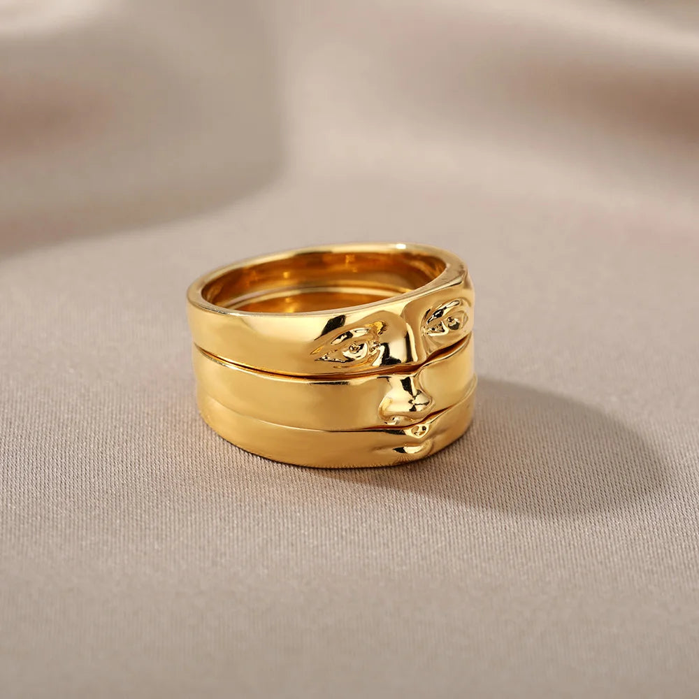 3pcs/set Gothic Portrait Rings For Women Gold Color Stainless Steel Ring