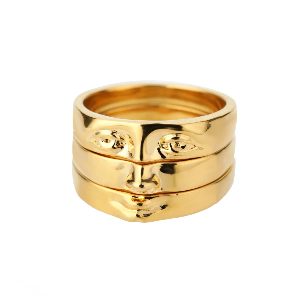 3pcs/set Gothic Portrait Rings For Women Gold Color Stainless Steel Ring