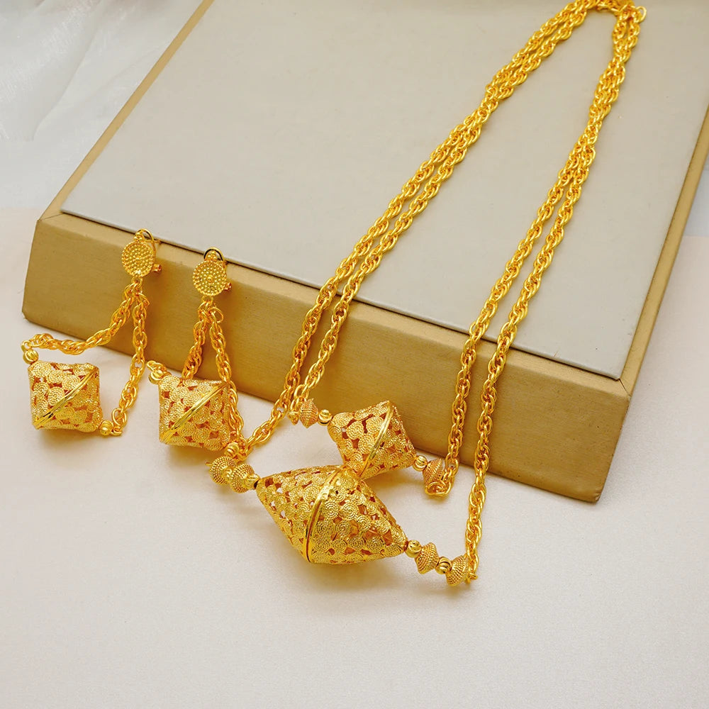 Dubai Jewelry Set Elegant Necklace Earrings Women's