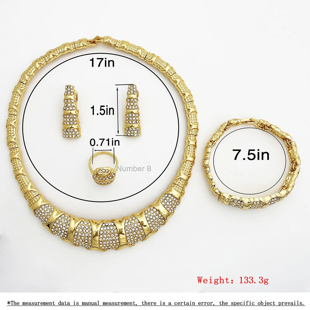 Dubai Jewelry Set For Women 18K Gold Plated Luxury Necklace Earrings Bracelet And Ring Set