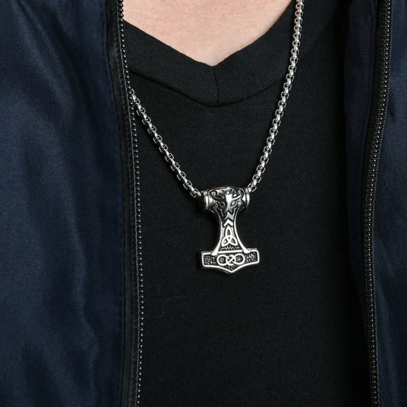 Viking Thor Hammer Pendant Necklace For Men Fashion Gold/Silver Color Stainless Steel