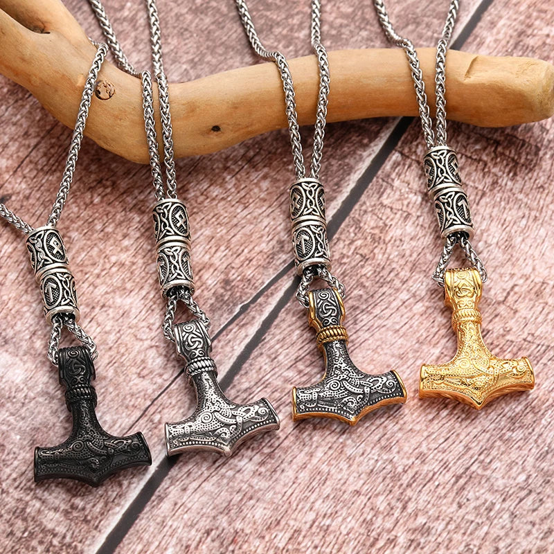 Thor's Hammer Mjolnir Pendant Necklace Stainless Steel Chain
