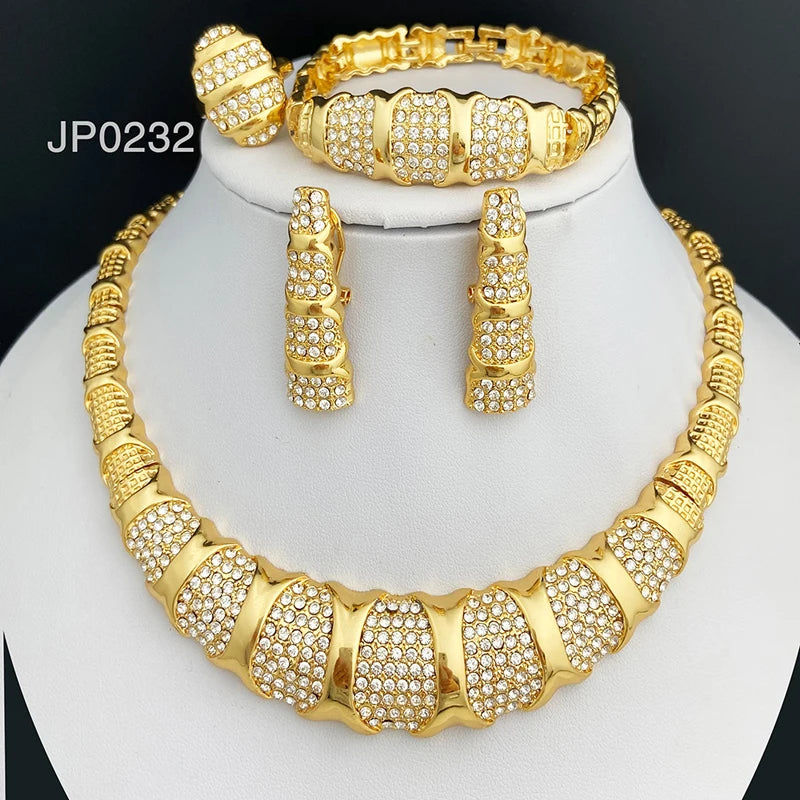Dubai Jewelry Set For Women 18K Gold Plated Luxury Necklace Earrings Bracelet And Ring Set
