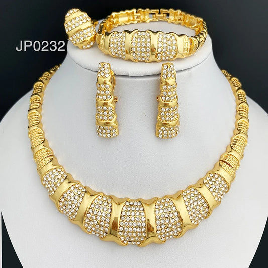Dubai Jewelry Set For Women 18K Gold Plated Luxury Necklace Earrings Bracelet And Ring Set