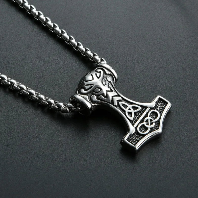 Viking Thor Hammer Pendant Necklace For Men Fashion Gold/Silver Color Stainless Steel