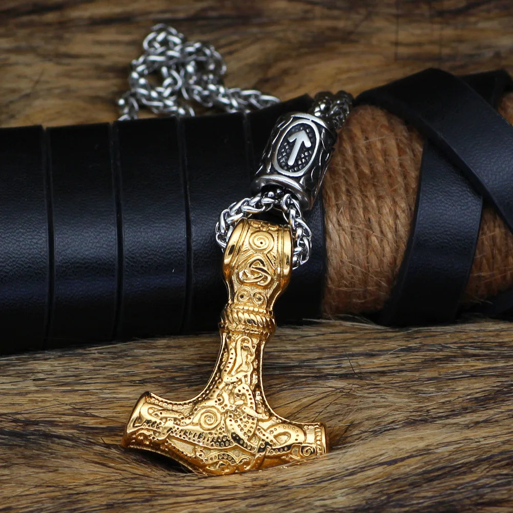 Thor's Hammer Mjolnir Pendant Necklace Stainless Steel Chain