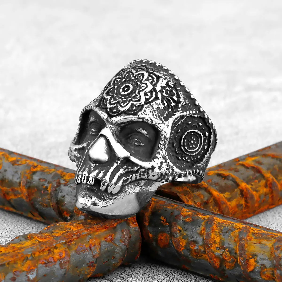 Gothic High Polish Skull Gold/Steel Color Rings for Men Stainless Steel