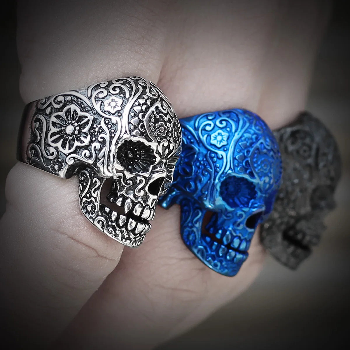 Stainless Steel Gothic Skull Bones Men Rings