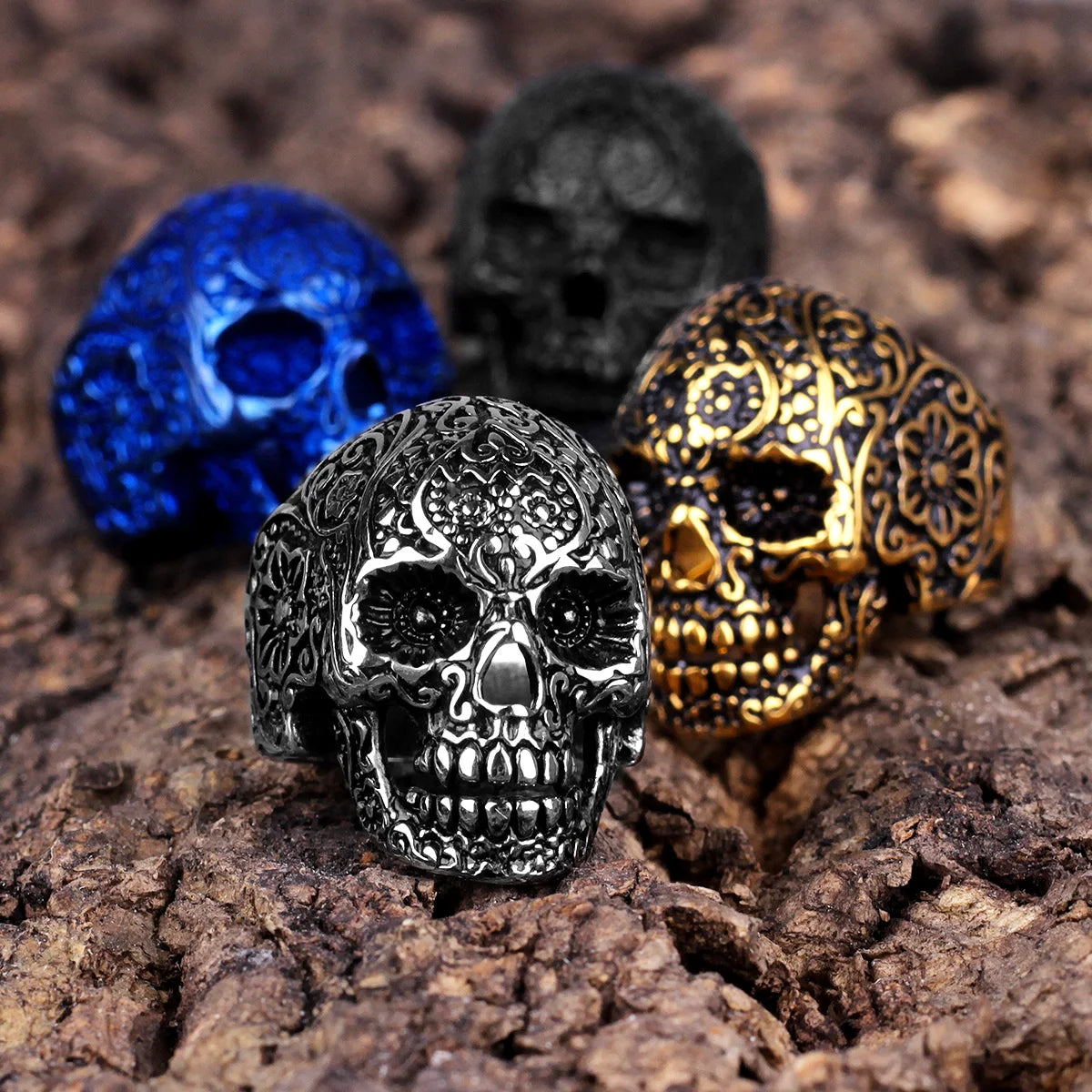Stainless Steel Gothic Skull Bones Men Rings