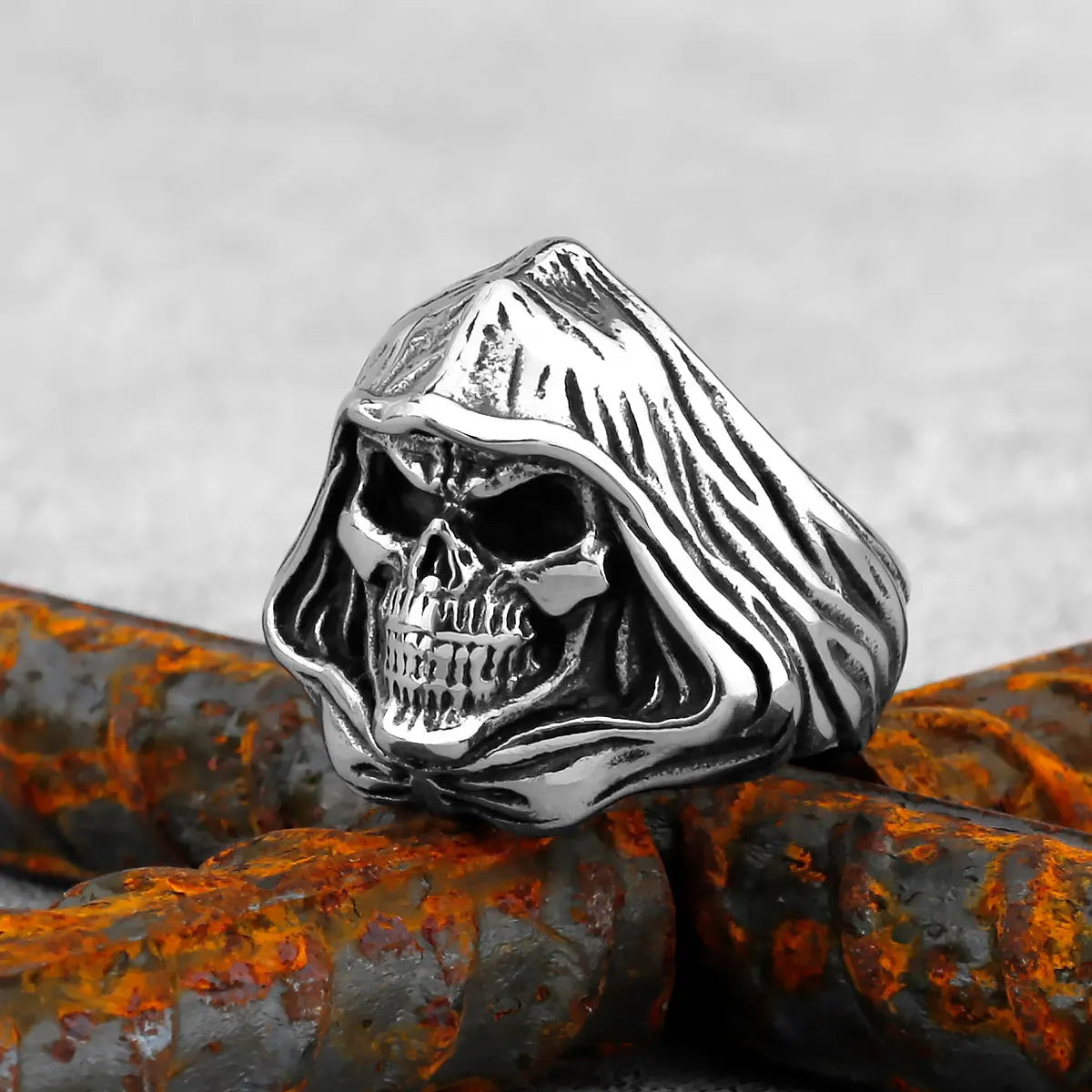 Gothic High Polish Skull Gold/Steel Color Rings for Men Stainless Steel