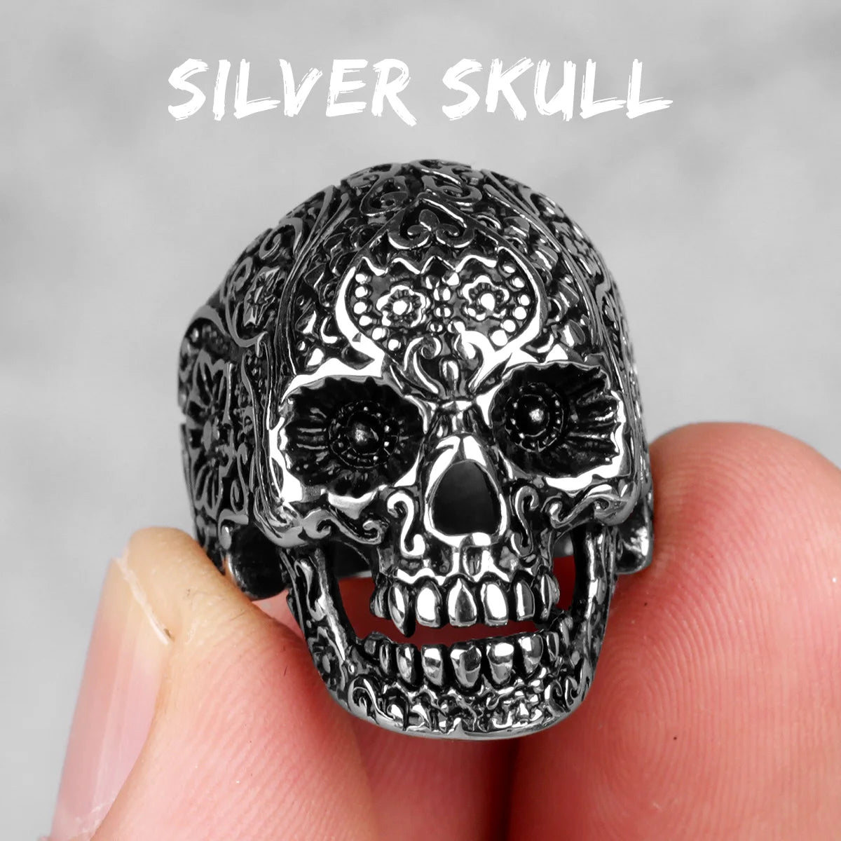 Stainless Steel Gothic Skull Bones Men Rings