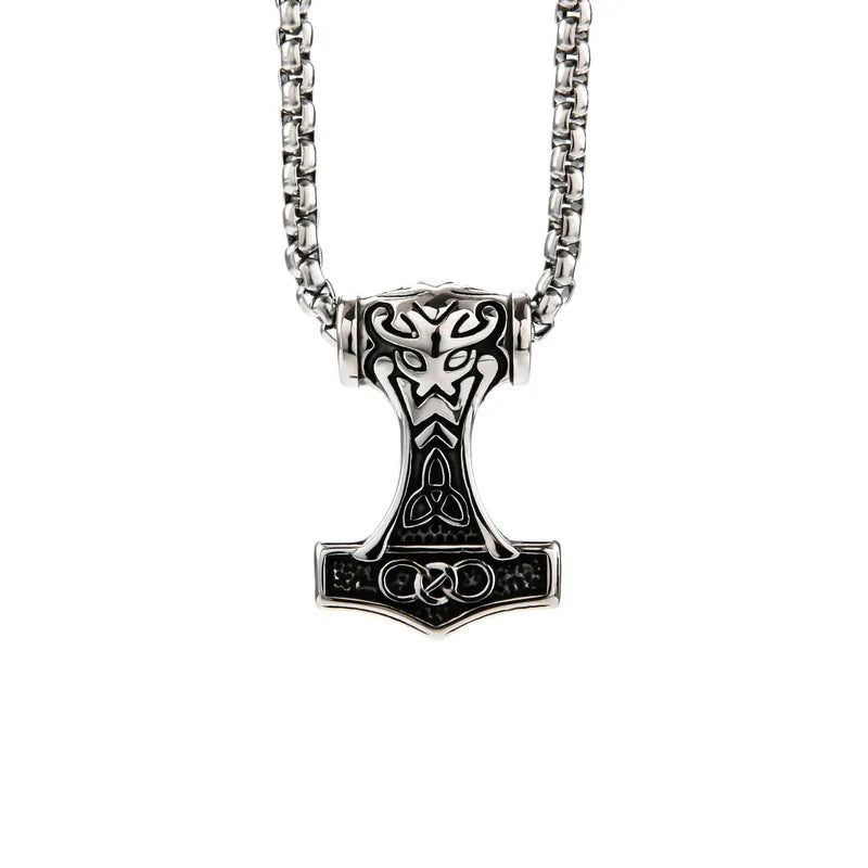 Viking Thor Hammer Pendant Necklace For Men Fashion Gold/Silver Color Stainless Steel