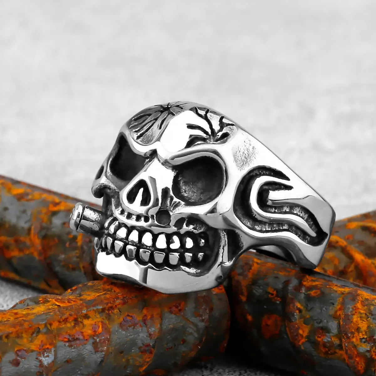 Gothic High Polish Skull Gold/Steel Color Rings for Men Stainless Steel