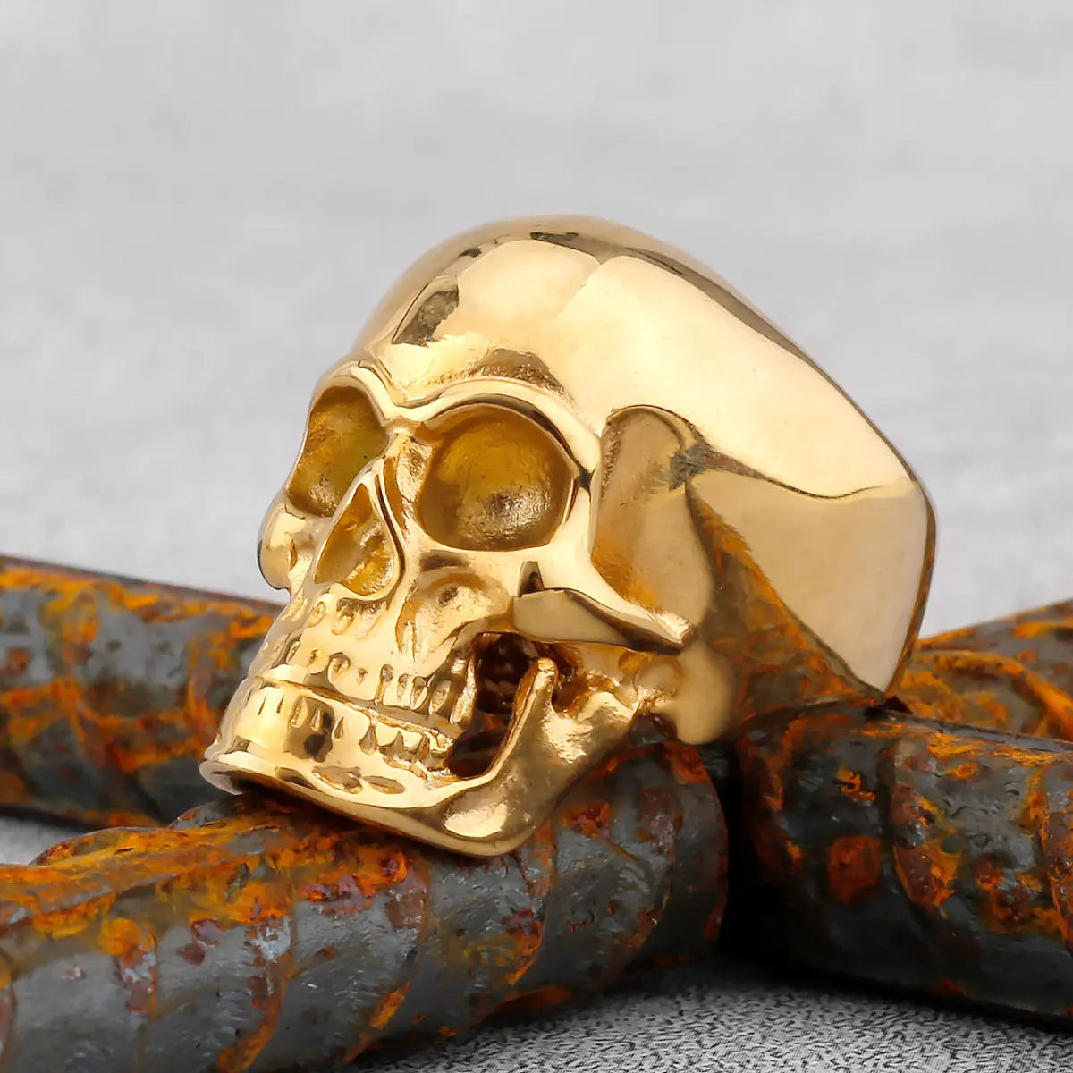 Gothic High Polish Skull Gold/Steel Color Rings for Men Stainless Steel