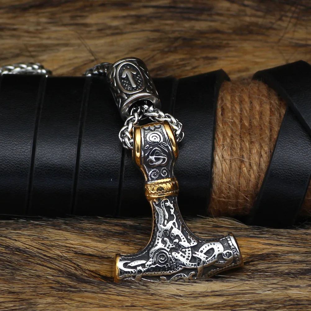 Thor's Hammer Mjolnir Pendant Necklace Stainless Steel Chain