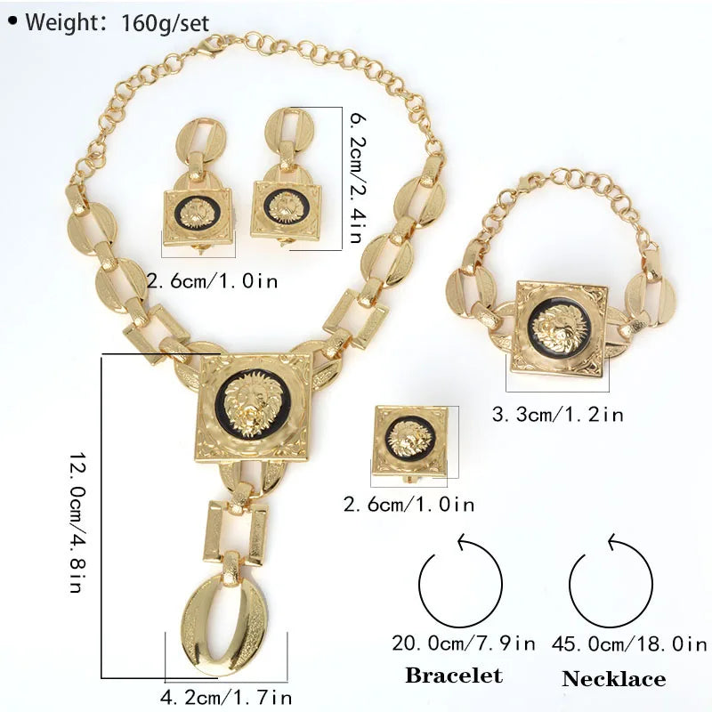 Gold Plated Jewelry Set For Women Luxury Choker Necklace Bracelet Earring Cuff Rings