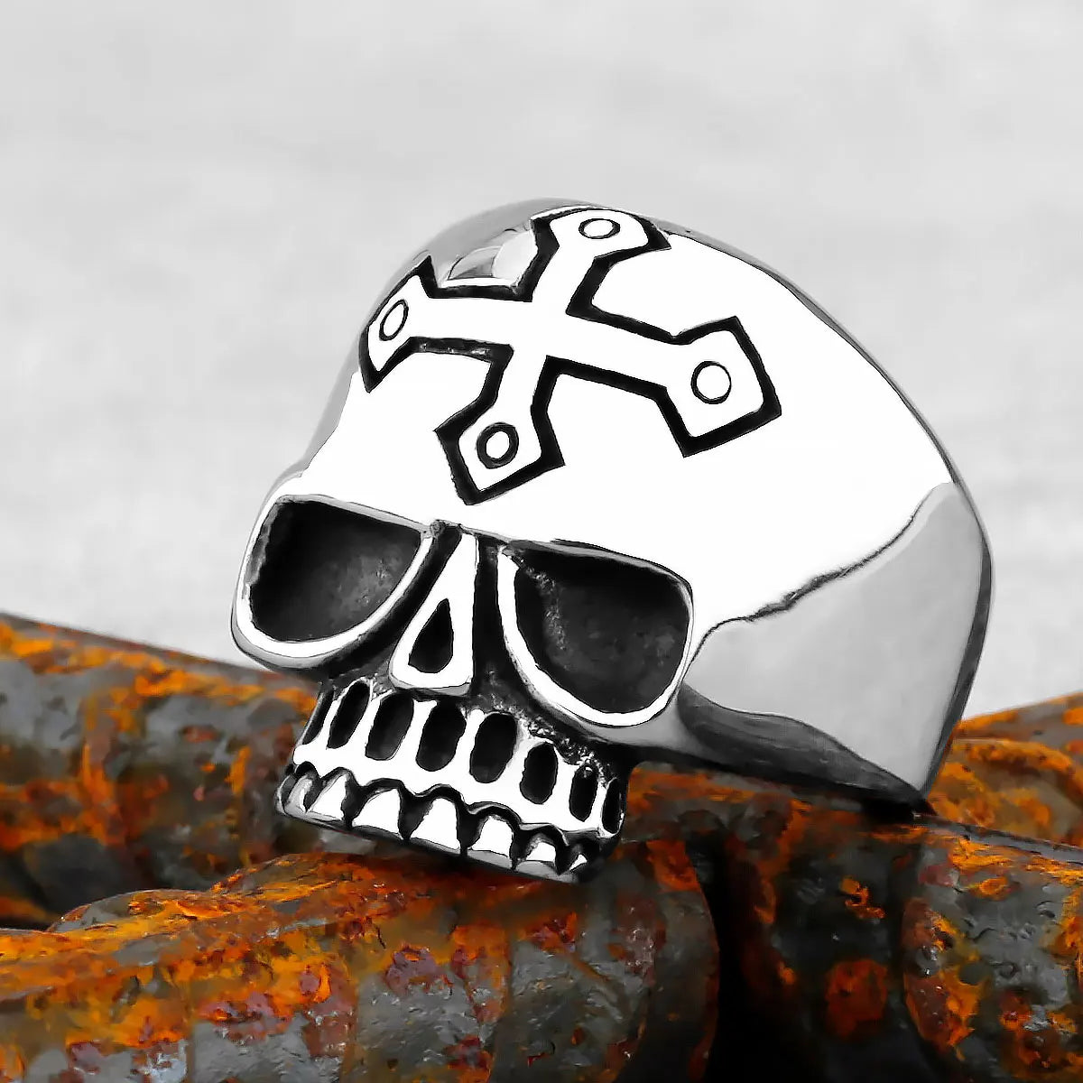 Gothic High Polish Skull Gold/Steel Color Rings for Men Stainless Steel