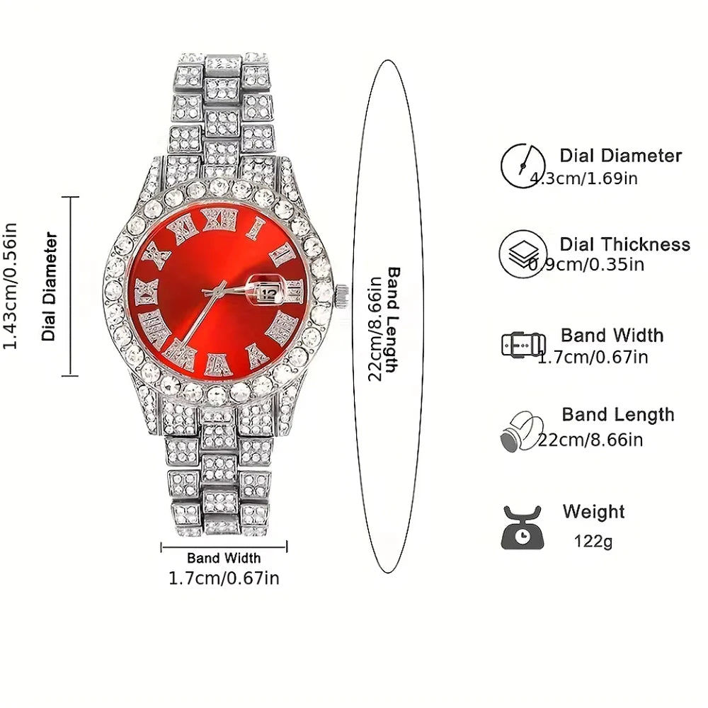 3pcs Cuban Chain+Watch+Bracelet set for men