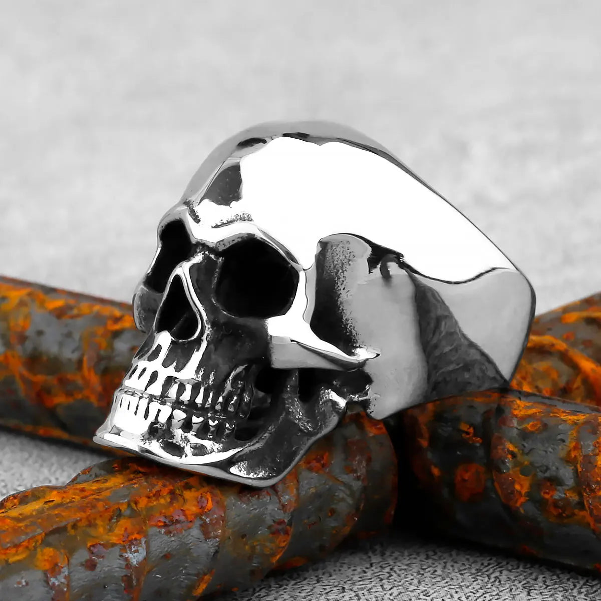 Gothic High Polish Skull Gold/Steel Color Rings for Men Stainless Steel