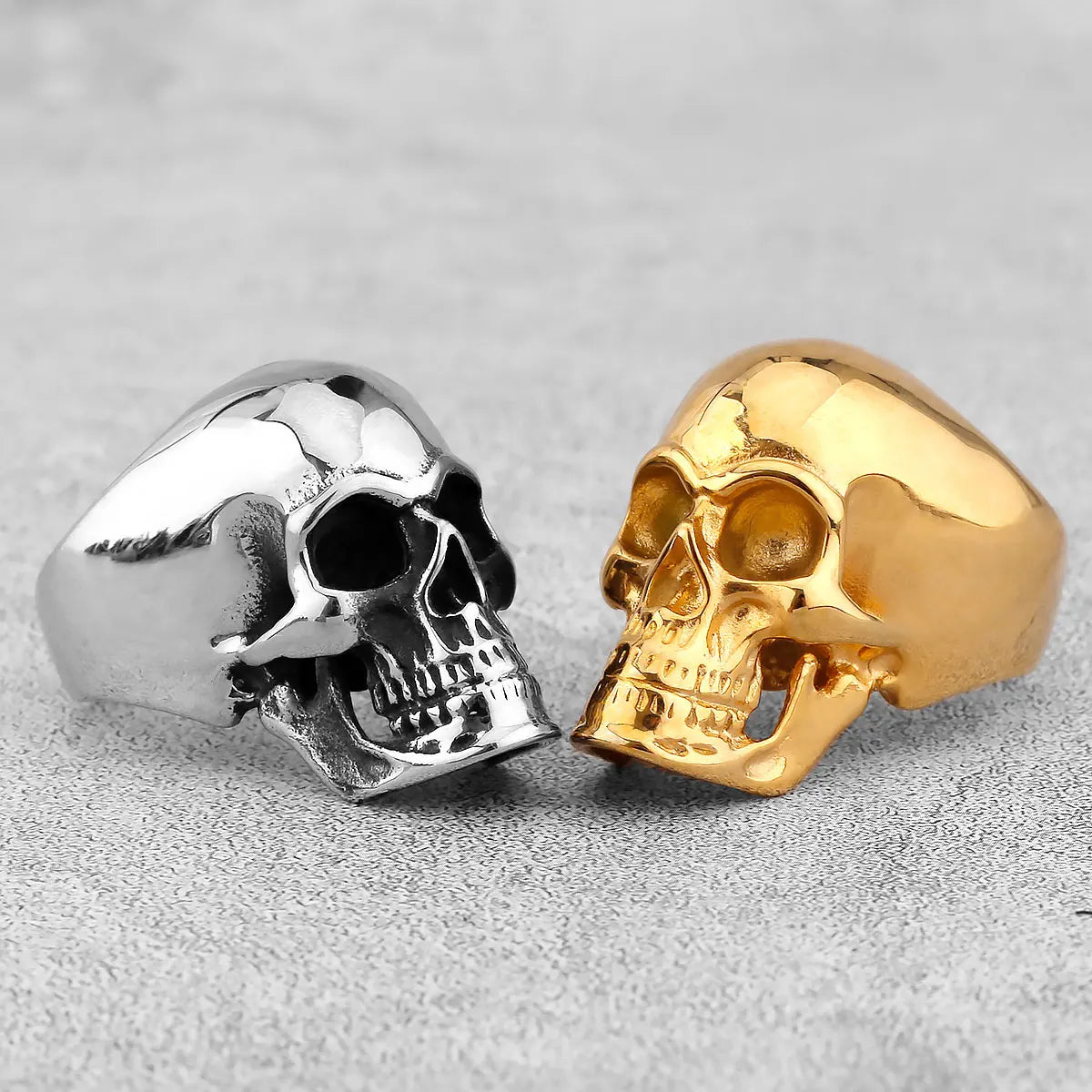 Gothic High Polish Skull Gold/Steel Color Rings for Men Stainless Steel
