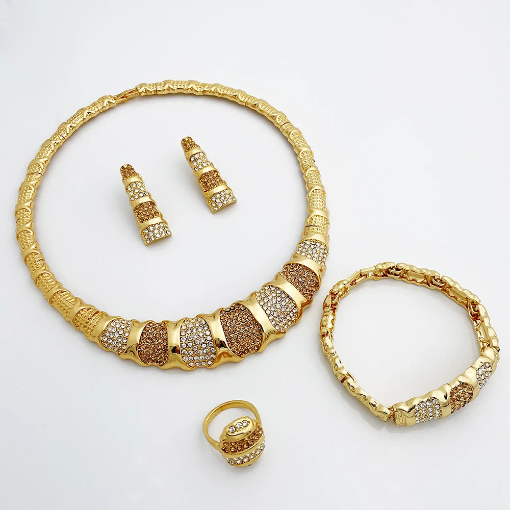 Dubai Jewelry Set For Women 18K Gold Plated Luxury Necklace Earrings Bracelet And Ring Set