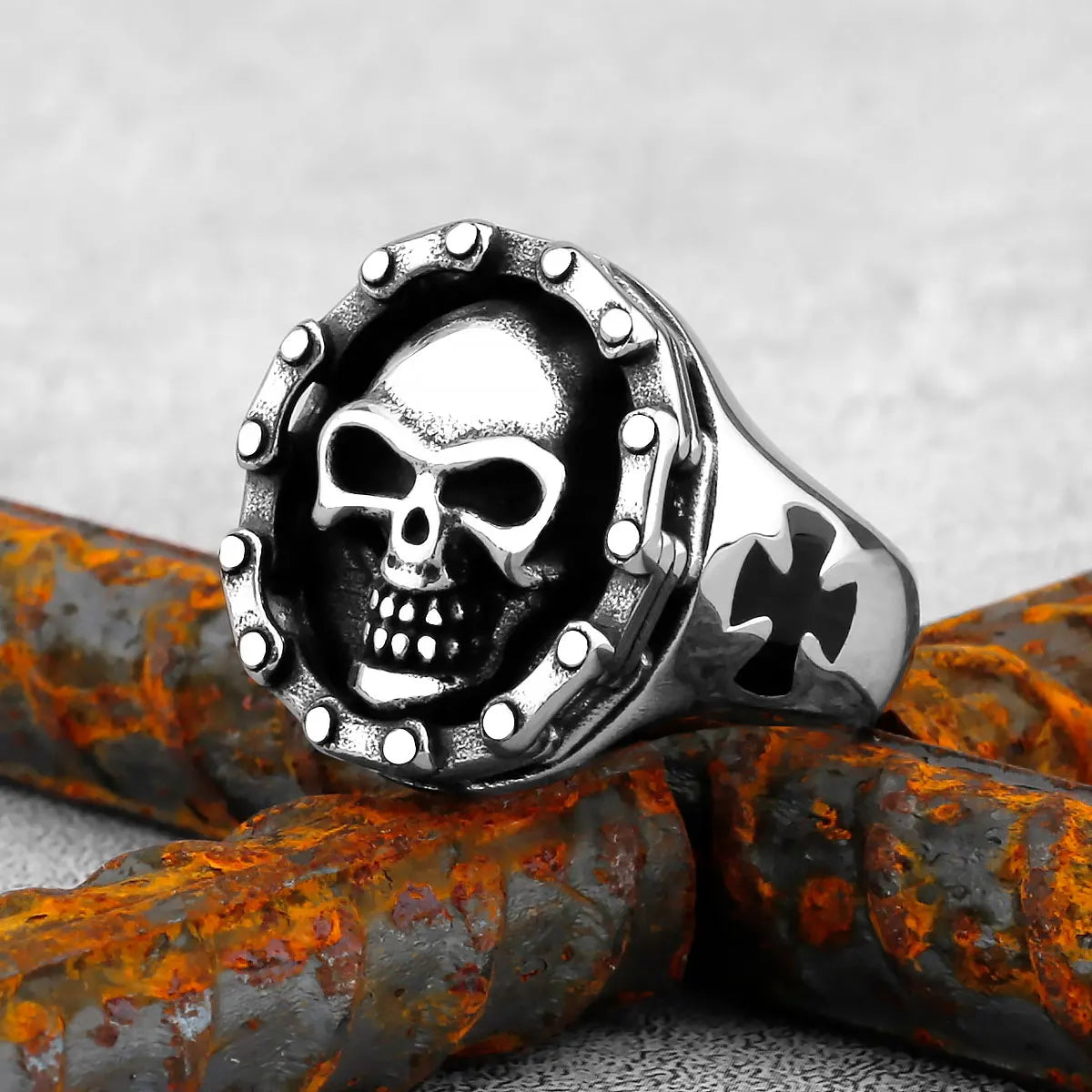 Gothic High Polish Skull Gold/Steel Color Rings for Men Stainless Steel