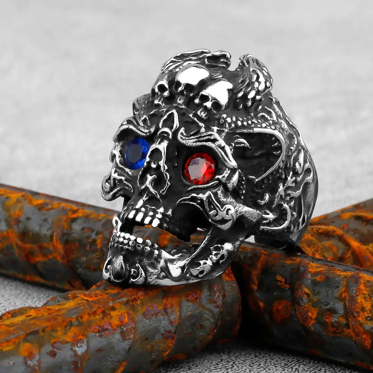 Gothic High Polish Skull Gold/Steel Color Rings for Men Stainless Steel