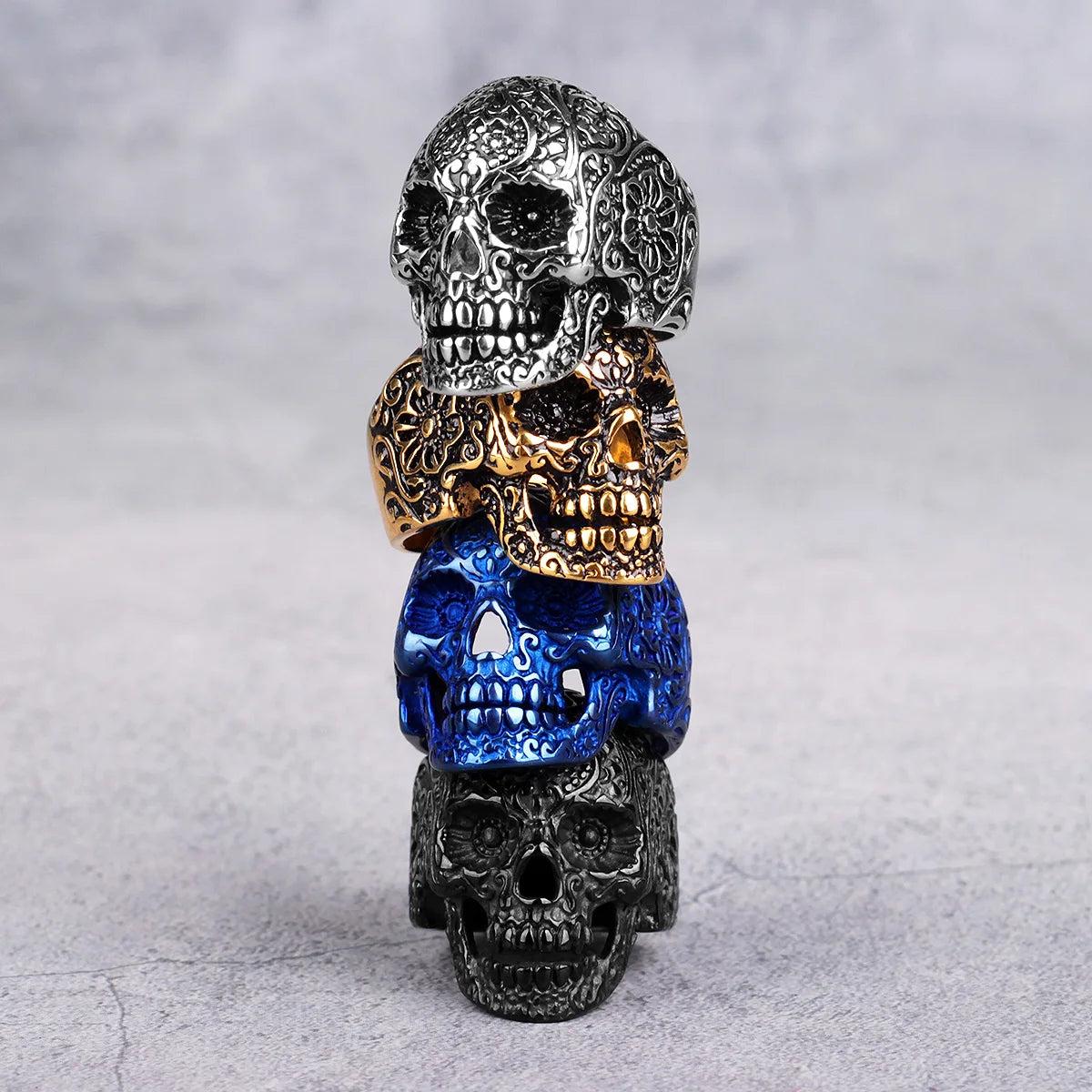 Stainless Steel Gothic Skull Bones Men Rings