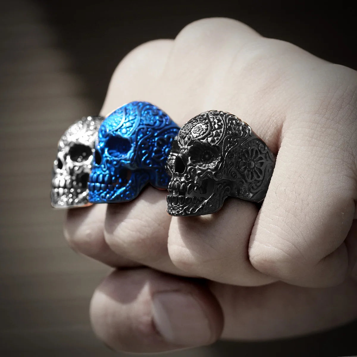 Stainless Steel Gothic Skull Bones Men Rings
