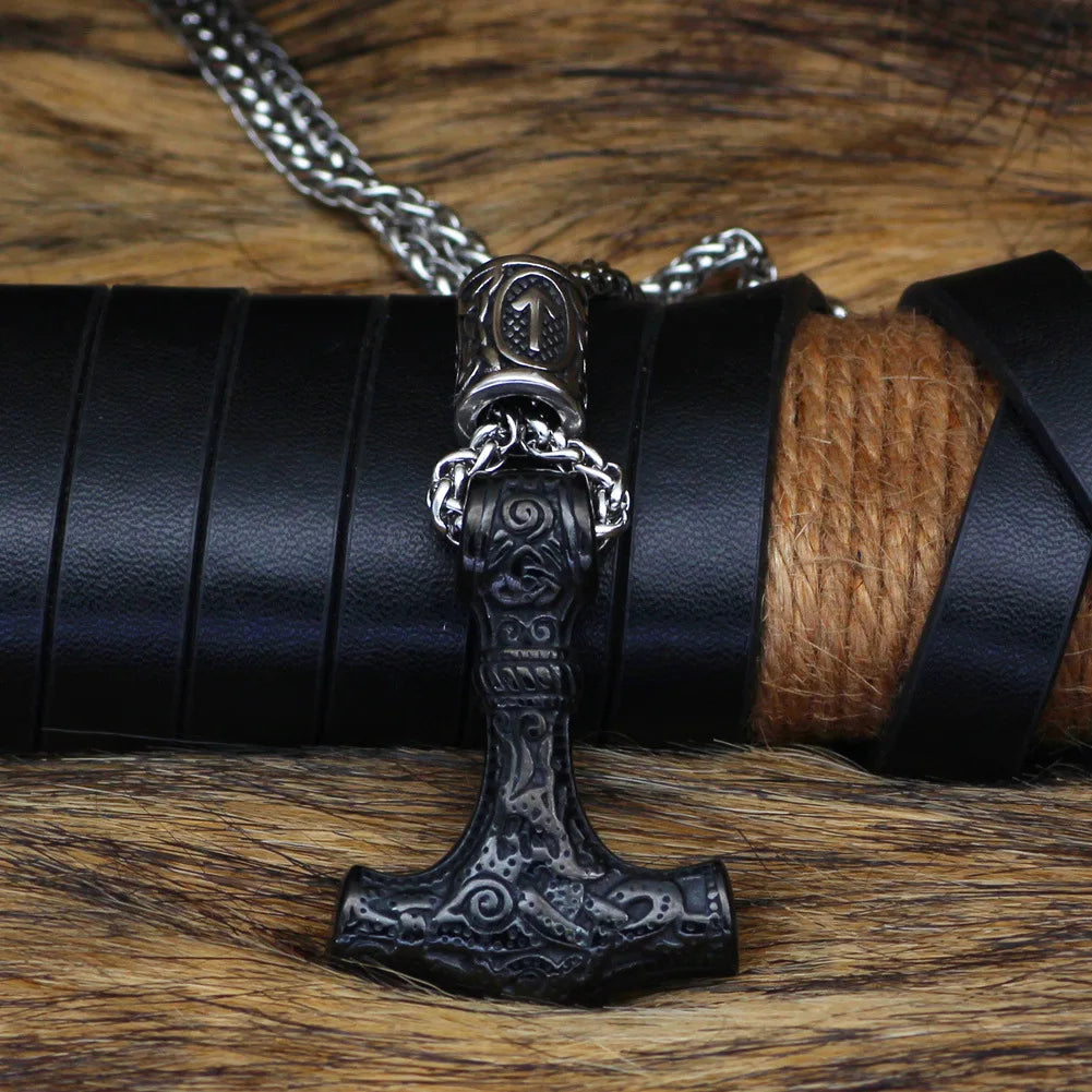 Thor's Hammer Mjolnir Pendant Necklace Stainless Steel Chain