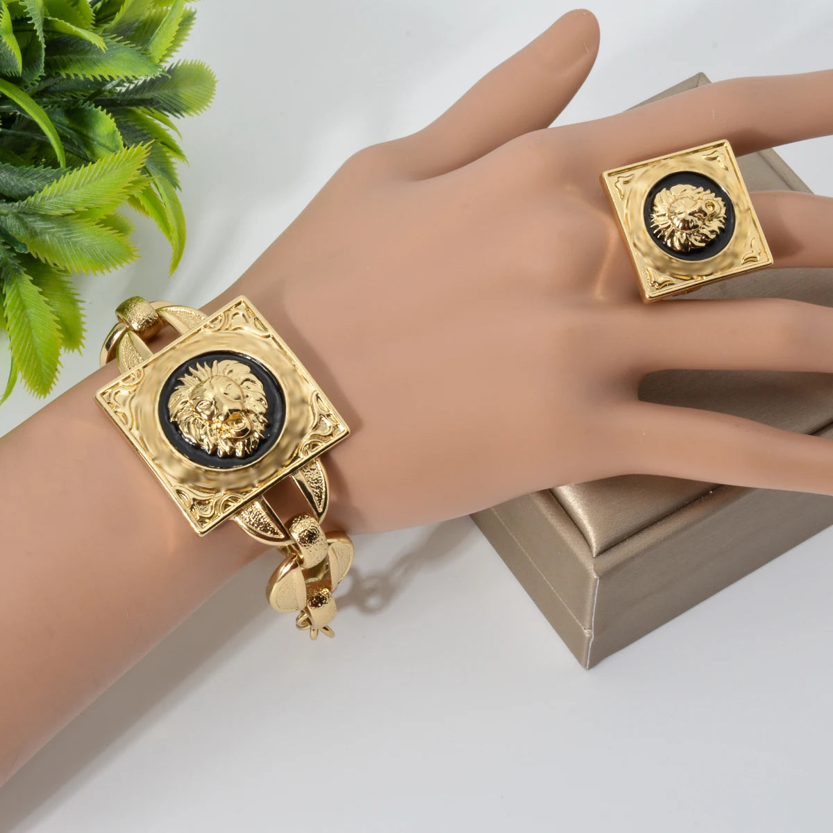 Gold Plated Jewelry Set For Women Luxury Choker Necklace Bracelet Earring Cuff Rings