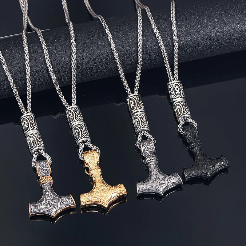 Thor's Hammer Mjolnir Pendant Necklace Stainless Steel Chain