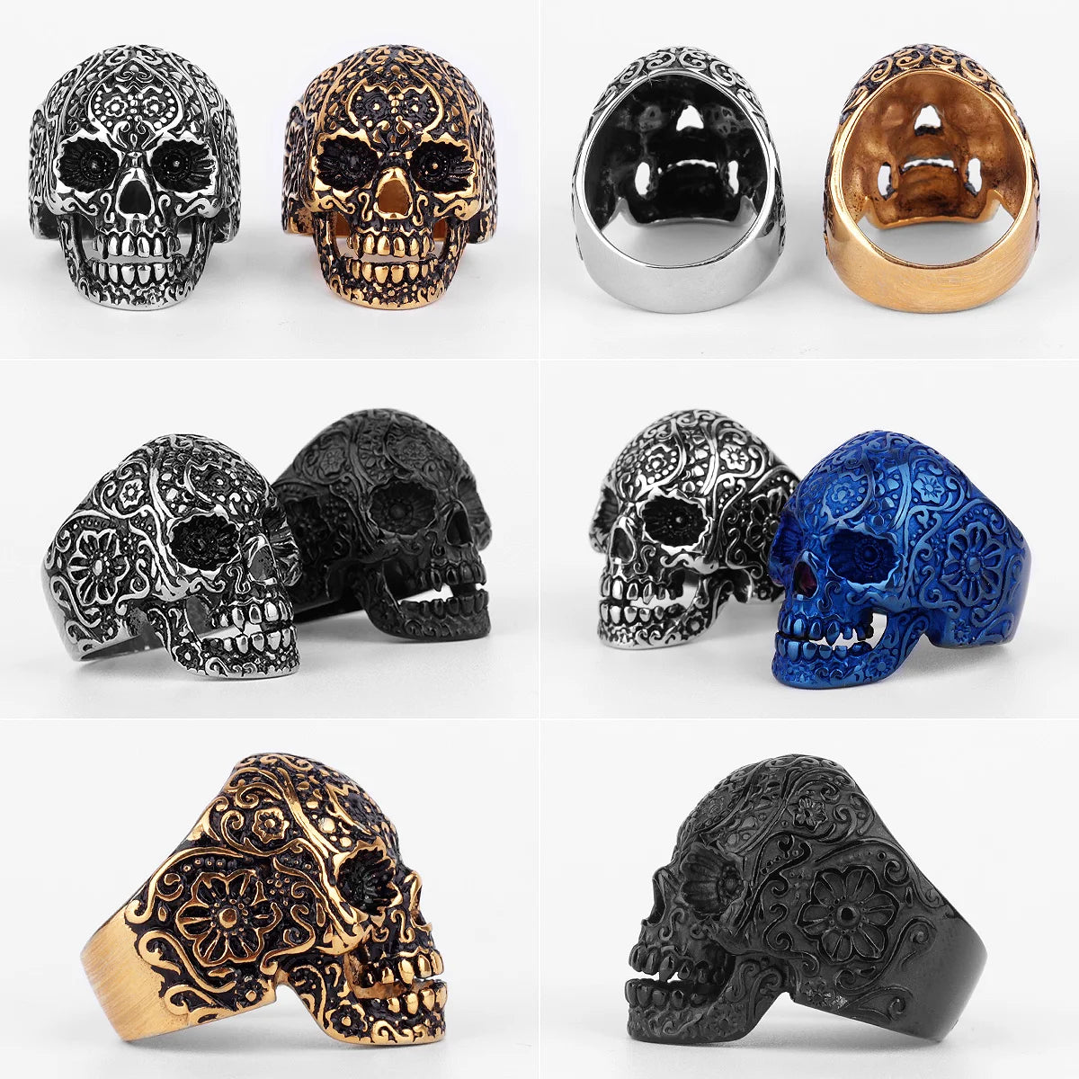 Stainless Steel Gothic Skull Bones Men Rings