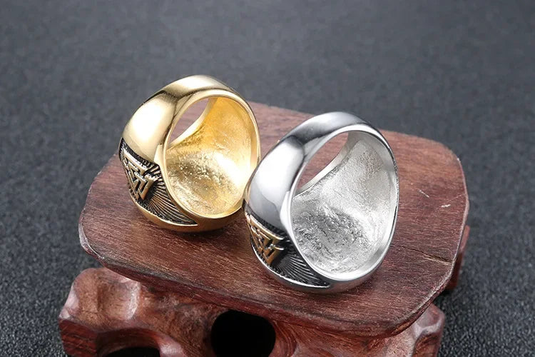 Retro Men's Rings Viking Futhark Runes Nordic Valknut Ring