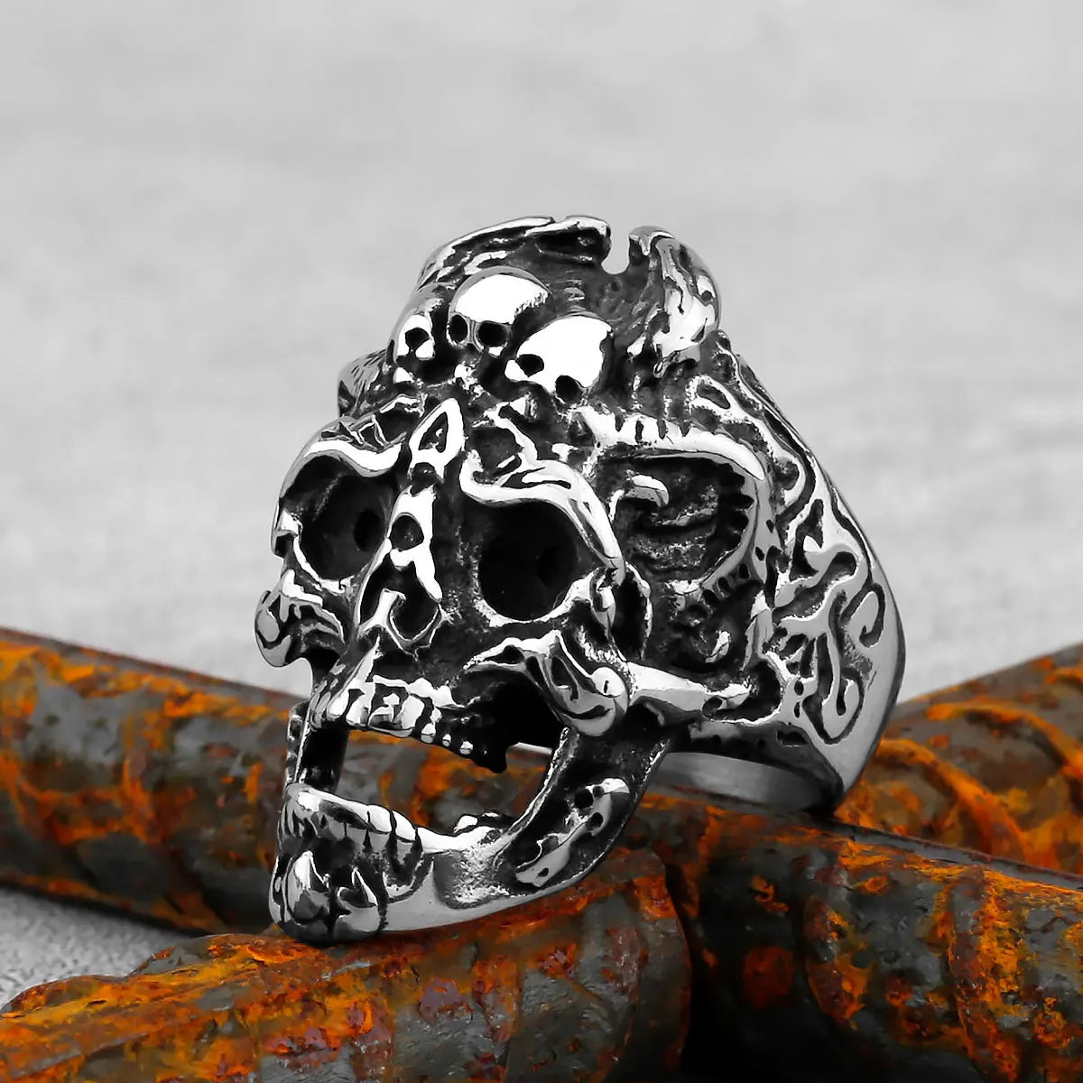 Gothic High Polish Skull Gold/Steel Color Rings for Men Stainless Steel