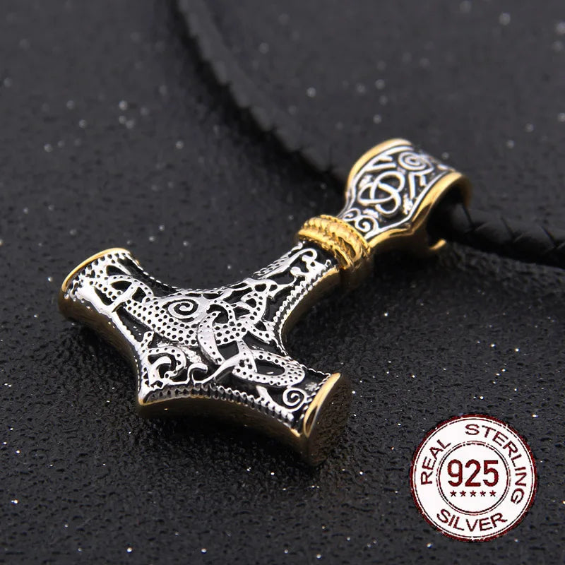 925 Sterling Silver Viking thor's hammer pendant necklace