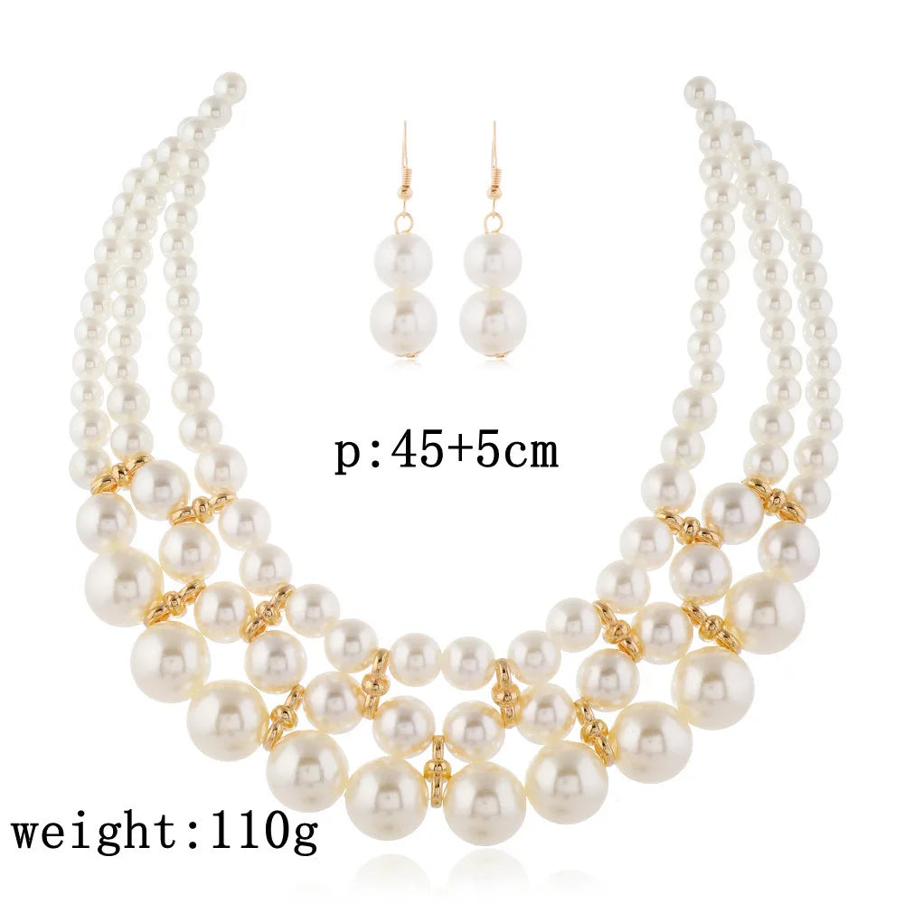 Multi layer Handmade Imitation Pearl Necklace and earings