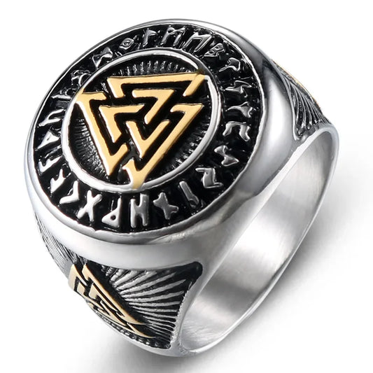 Retro Men's Rings Viking Futhark Runes Nordic Valknut Ring