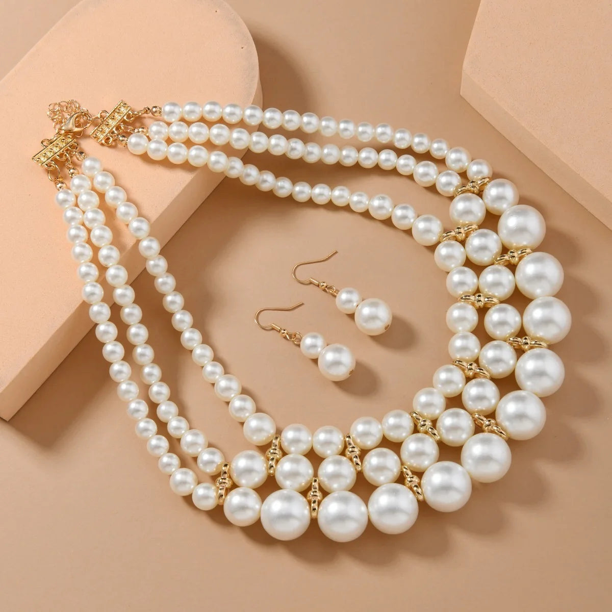 Multi layer Handmade Imitation Pearl Necklace and earings