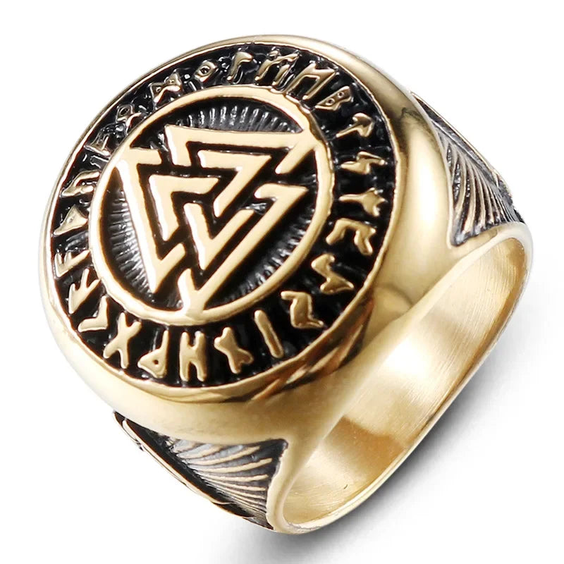 Retro Men's Rings Viking Futhark Runes Nordic Valknut Ring
