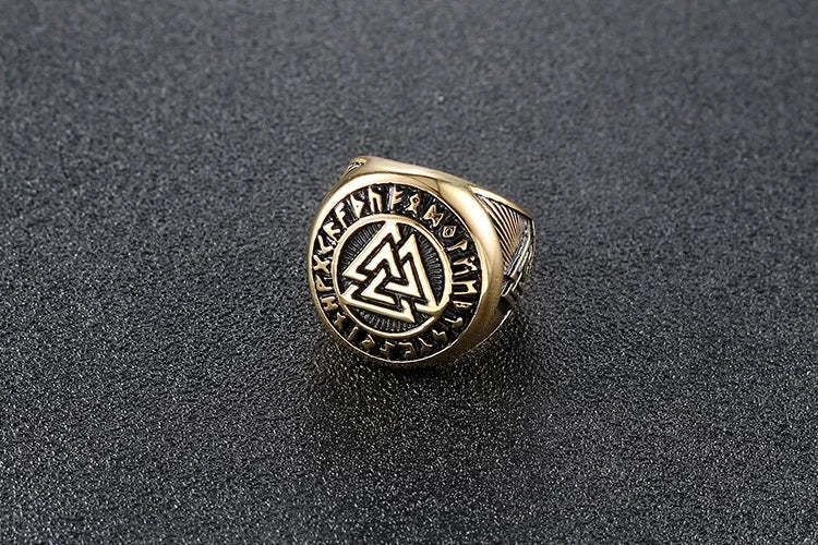 Retro Men's Rings Viking Futhark Runes Nordic Valknut Ring