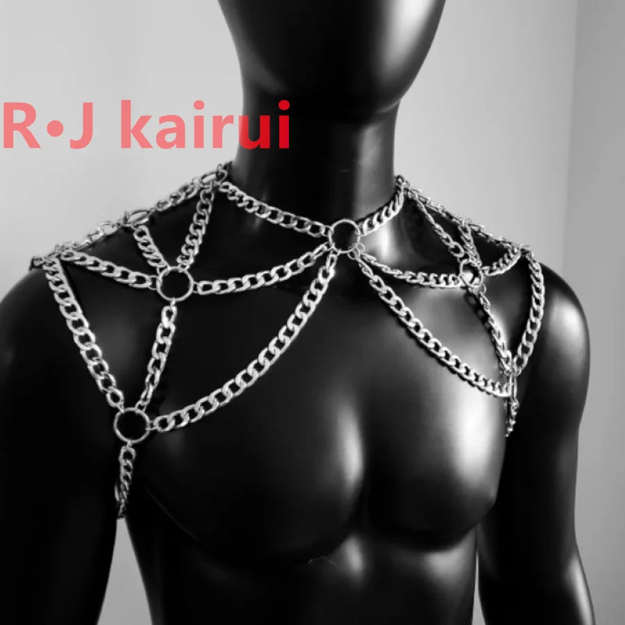 Handmade Gold Men Chains Jewelry Unique Punk Necklace Shoulder Chains Cosplay Jewelry 2 Colors