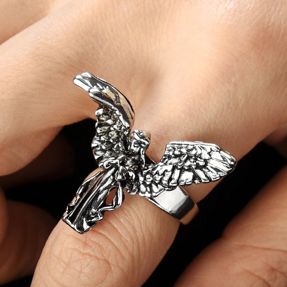 Gothic Vintage Distressed Angel Silver Color Ring