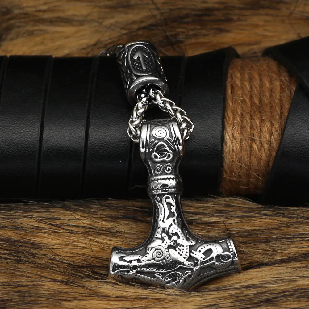 Thor's Hammer Mjolnir Pendant Necklace Stainless Steel Chain