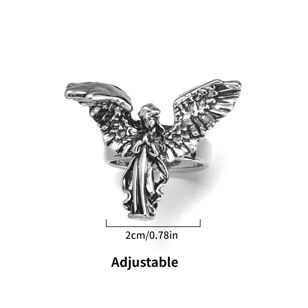 Gothic Vintage Distressed Angel Silver Color Ring