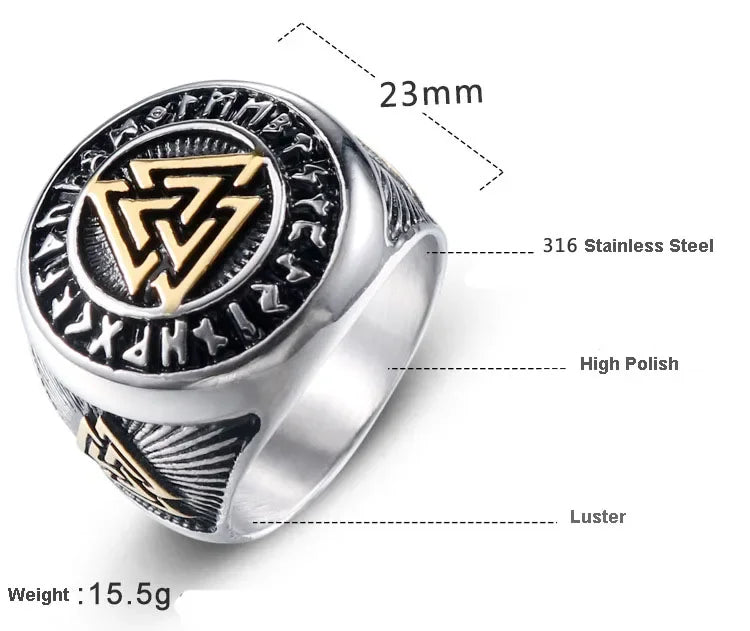 Retro Men's Rings Viking Futhark Runes Nordic Valknut Ring