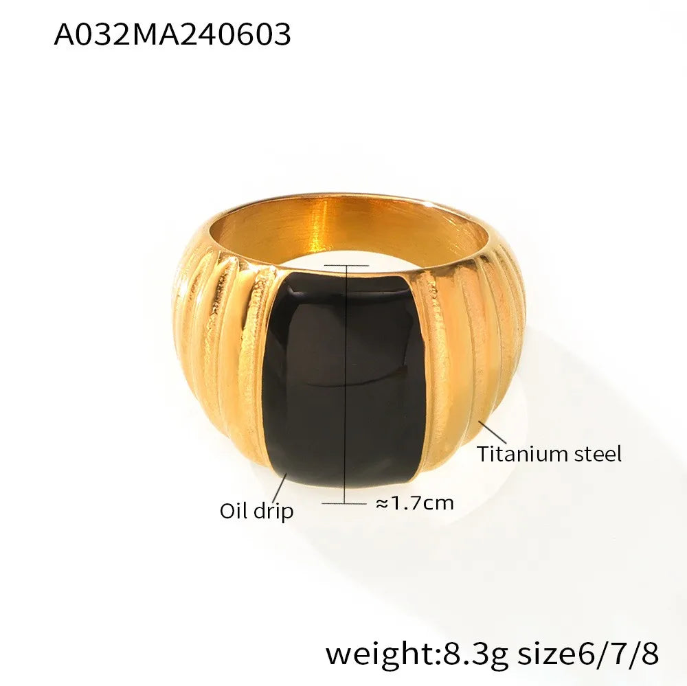 Gothic Style Black Enamel Ring for Women 316L Stainless Steel Gold Plated